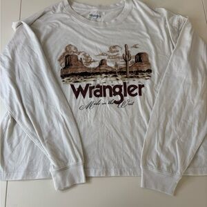 Wrangler White Long Sleeve Tee with Brown Graphic